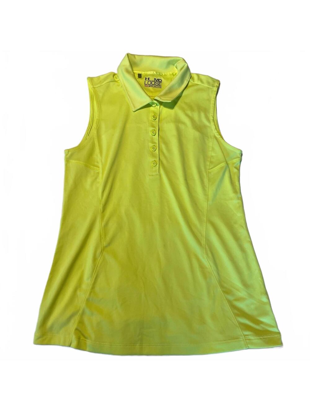 Under Armour Neon Yellow Sleeveless Polo Shirt Loose Fit Activewear